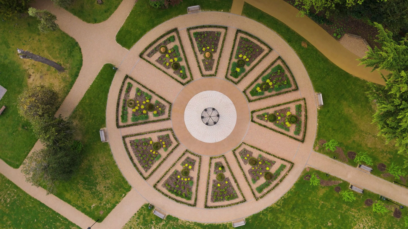 Grundy Park gardens in Cheshunt by Drone after renovation