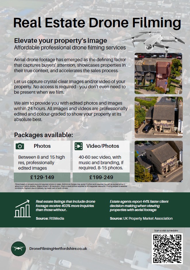Drone real estate video services in hertfordshire